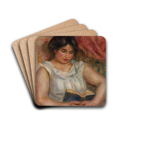 Gabrielle reading by Pierre-Auguste Renoir Drink Coasters - set of 4 Gabrielle reading by Pierre-Auguste Renoir Drink Coasters - set of 4