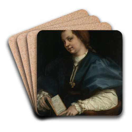 Lady with a book of Petrarch's rhyme by Andrea del Sarto Art Drink Coaster set