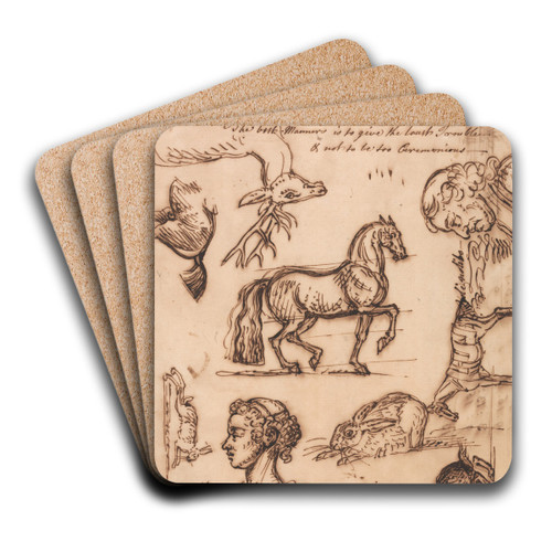 Sketches of a Hare, Horse, Stag, Man and Woman by James Seymour Art Drink Coaster set Sketches of a Hare, Horse, Stag, Man and Woman by James Seymour Art Drink Coaster set