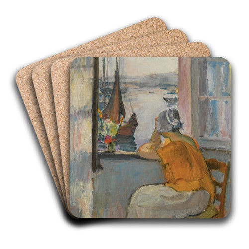 Jeune Femme Devant La Fentre Ouverte  L'le D'yeu by Henri Lebasque Art Drink Coaster set