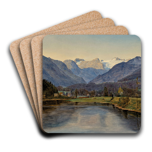 View Of Lake Altaussee And The Dachstein by Ferdinand Georg Waldmller Art Drink Coaster set