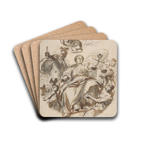 Study of Justice Dispensing Rewards to the Arts by Lorenzo De' Ferrari Drink Coasters - set of 4