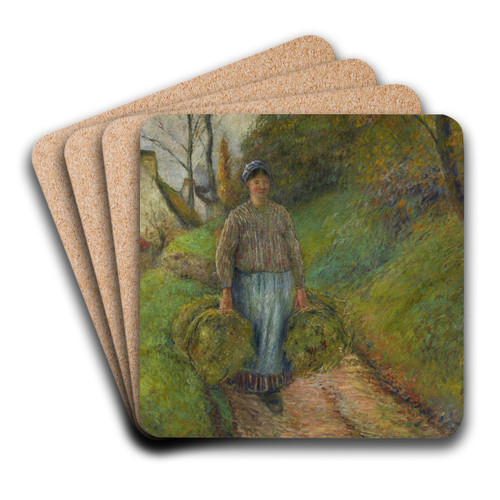 Peasant Woman Carrying Two Bundles of Hay by Camille Pissarro Art Drink Coaster set