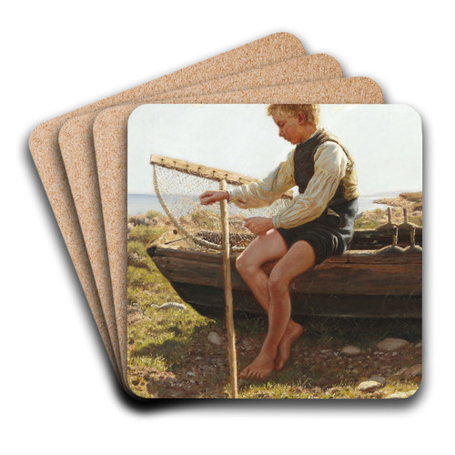 En dreng reparerer nettet by Hans Michael Therkildsen Art Drink Coaster set