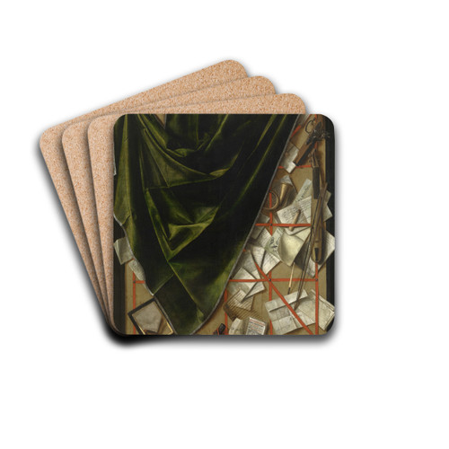 Trompe-loeil; Letter Rack with a Pocket Violin and a Pistol by Cornelius Norbertus Gijsbrechts Drink Coasters - set of 4