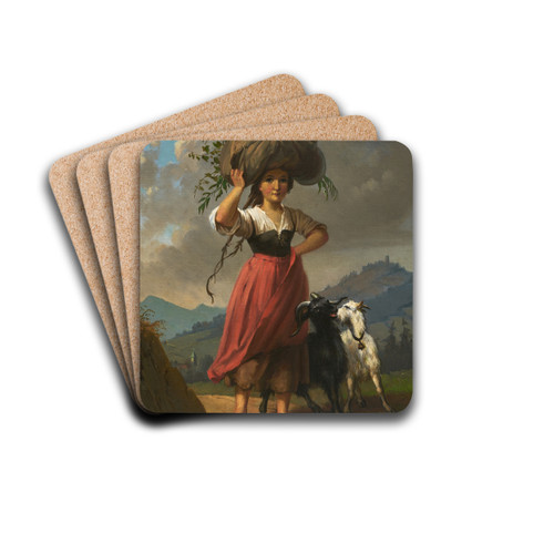 Peasant Girl with Two Goats, Carrying a Bundle of Hay by Dominik Weber Drink Coasters - set of 4