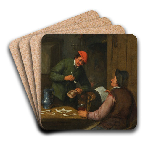 Two peasants smoking, drinking and reading at an inn by Adriaen van Ostade Art Drink Coaster set Two peasants smoking, drinking and reading at an inn by Adriaen van Ostade Art Drink Coaster set