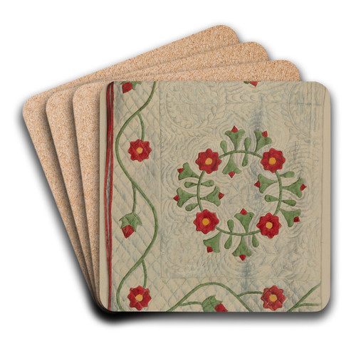 Quilt - Circle with Tulips by Ralph Atkinson Art Drink Coaster set Quilt - Circle with Tulips by Ralph Atkinson Art Drink Coaster set