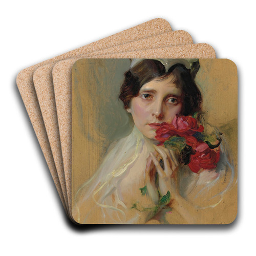 Portrait of a lady wearing a peaked headdress by Philip Alexius de Lszl Art Drink Coaster set