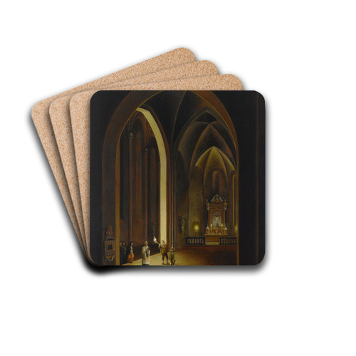 Candlelit church interior by Johann Ludwig Ernst Morgenstern Drink Coasters - set of 4