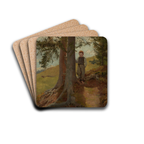 Bauernjunge am Waldrand by Hans Thoma Drink Coasters - set of 4