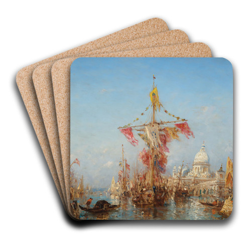 Fte de lAssomption devant la Douane, Venise by Flix Ziem Art Drink Coaster set