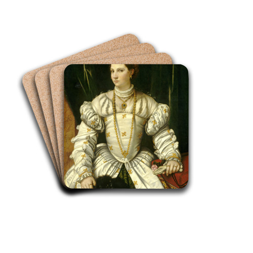 Portrait of a Lady in White by Moretto Da Brescia Drink Coasters - set of 4 Portrait of a Lady in White by Moretto Da Brescia Drink Coasters - set of 4
