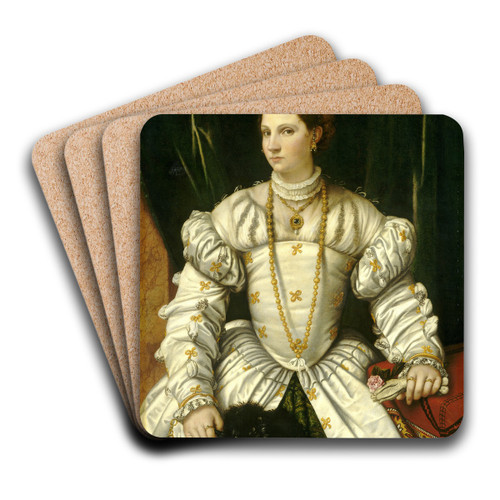 Portrait of a Lady in White by Moretto Da Brescia Art Drink Coaster set Portrait of a Lady in White by Moretto Da Brescia Art Drink Coaster set