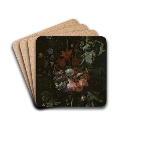 Flowers in a glass vase by Jacob van Walscappelle Drink Coasters - set of 4