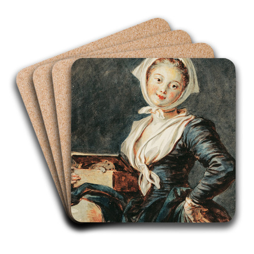 The Girl with the Marmot by Jean-Honor Fragonard Art Drink Coaster set