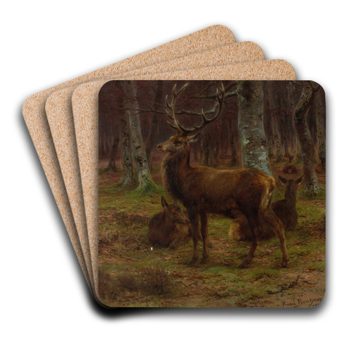 Cerf et biches dans la fort, automne by Rosa Bonheur Art Drink Coaster set