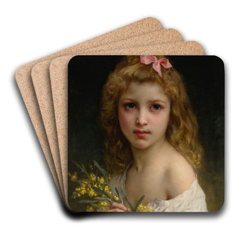 Portrait Of A Girl With MimosaBlossoms by Charles Amable Lenoir Art Drink Coaster set Portrait Of A Girl With MimosaBlossoms by Charles Amable Lenoir Art Drink Coaster set