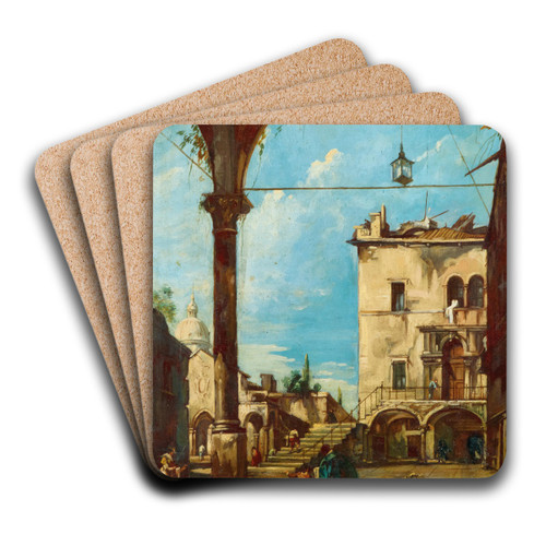An Architectural Capriccio with Figures by Giuseppe Bernardino Bison Art Drink Coaster set