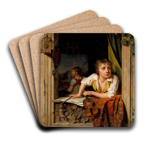 Painting and Music (Portrait of the Artist's Son) by Martin Drlling Art Drink Coaster set