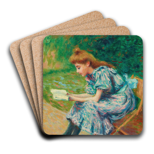 Reading young lady (La liseuse) by Federico Zandomeneghi Art Drink Coaster set