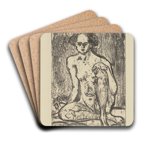Sitzender Mdchenakt by Ernst Ludwig Kirchner Art Drink Coaster set