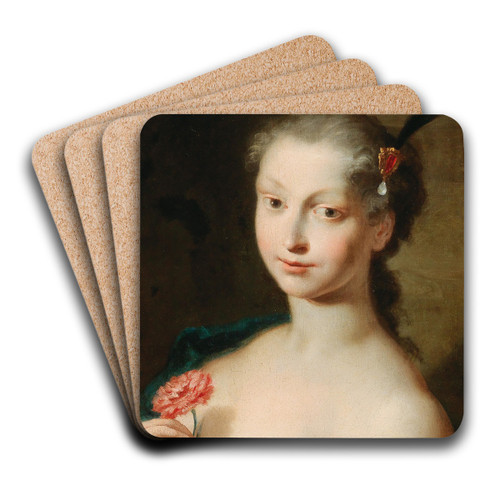 A Portrait Of An Elegant Lady With A Carnation by Venetian School Art Drink Coaster set