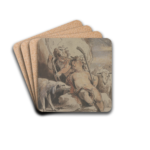 Zwei Amoretten mit einem Hund und einem Schaf by Jacob de Wit Drink Coasters - set of 4