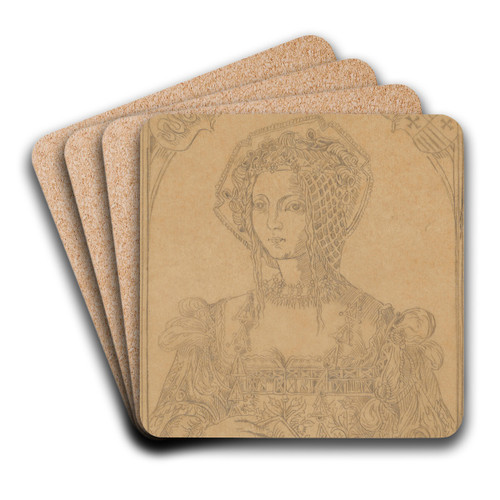 Drawing of a 16th-century Portrait of Queen Bona Sforza (14941557) by Stanisaw Wyspiaski Art Drink Coaster set