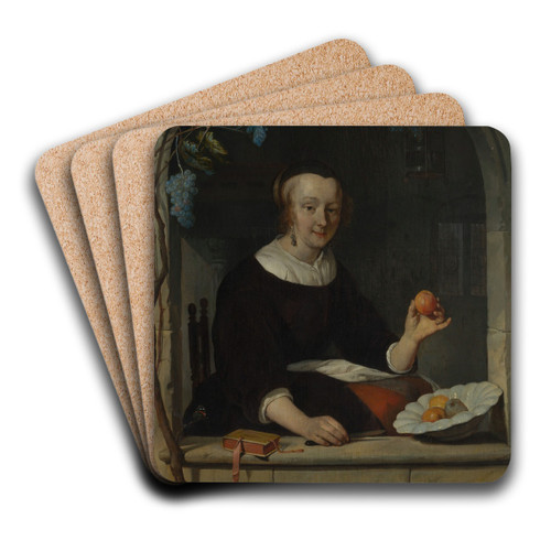 A Woman Seated at a Window by Gabriel Metsu Art Drink Coaster set