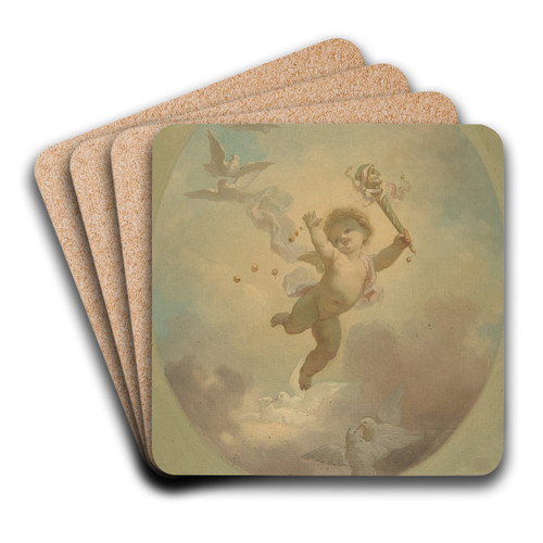 A winged putto and turtle doves by Jules-Edmond-Charles Lachaise Art Drink Coaster set