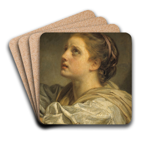Tte de jeune femme by Jean-Baptiste Greuze Art Drink Coaster set