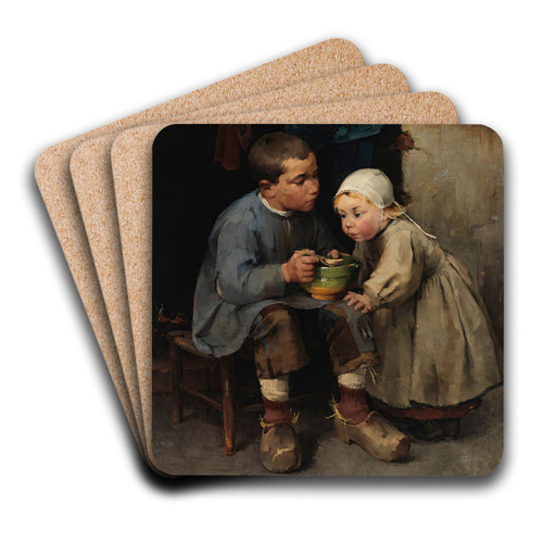 A Boy Feeding His Little Sister by Helene Schjerfbeck Art Drink Coaster set A Boy Feeding His Little Sister by Helene Schjerfbeck Art Drink Coaster set