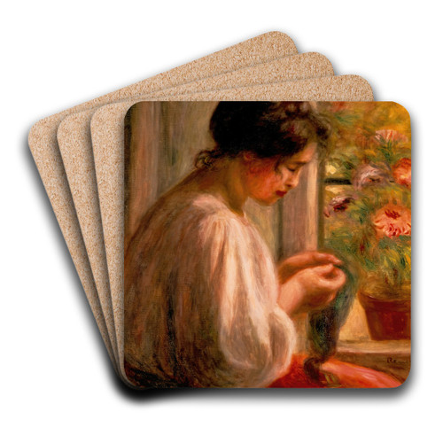 Seamstress at Window by Pierre-Auguste Renoir Art Drink Coaster set