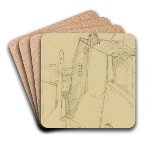 Huser - Entwurf by Anny Dollschein Art Drink Coaster set