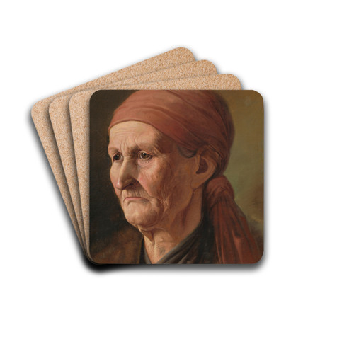 Head of an Elderly Woman by Vojtech Klimkovi Drink Coasters - set of 4 Head of an Elderly Woman by Vojtech Klimkovi Drink Coasters - set of 4