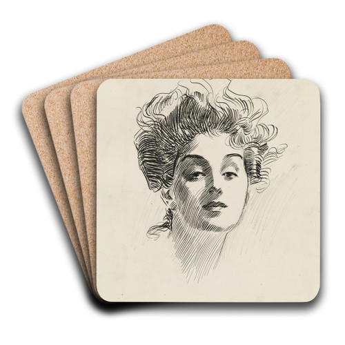 Head of a girl by Charles Dana Gibson Art Drink Coaster set