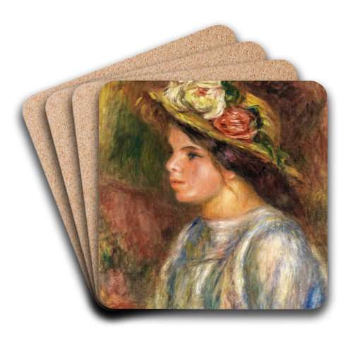 Buste De Femme, Chapeau De Paille Garni by Pierre-Auguste Renoir Art Drink Coaster set