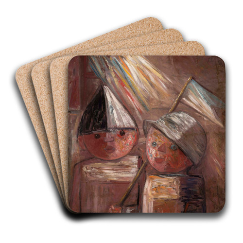 Two children with a flag by Tadeusz Makowski Art Drink Coaster set Two children with a flag by Tadeusz Makowski Art Drink Coaster set