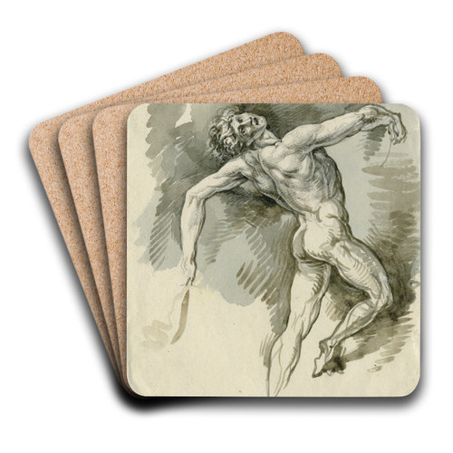 Mannelijk naakt, in doodsangst by David Humbert de Superville Art Drink Coaster set Mannelijk naakt, in doodsangst by David Humbert de Superville Art Drink Coaster set