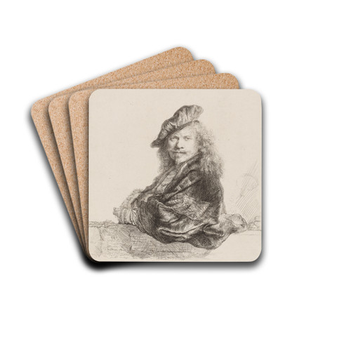Self-Portrait leaning on a stone sill by Rembrandt van Rijn Art Drink Coaster set
