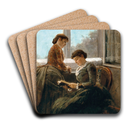 Reading by the Window by Raimund Ritter von Wichera Art Drink Coaster set
