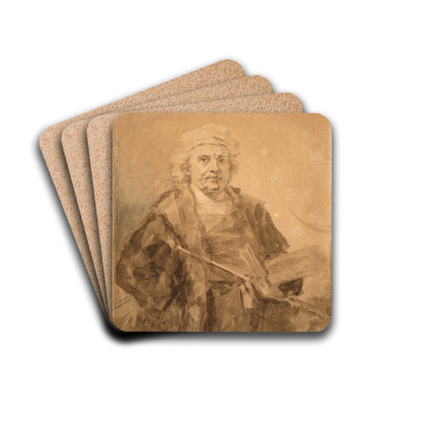 Portrait de Rembrandt  la palette by Jean-Honor Fragonard Drink Coasters - set of 4