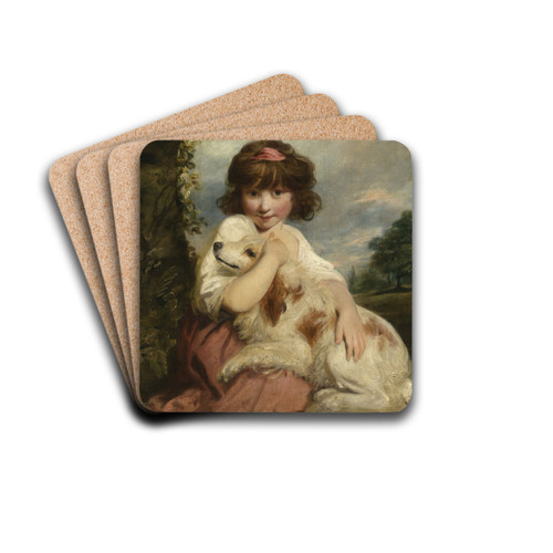 A Young Girl and Her Dog by Sir Joshua Reynolds Drink Coasters - set of 4
