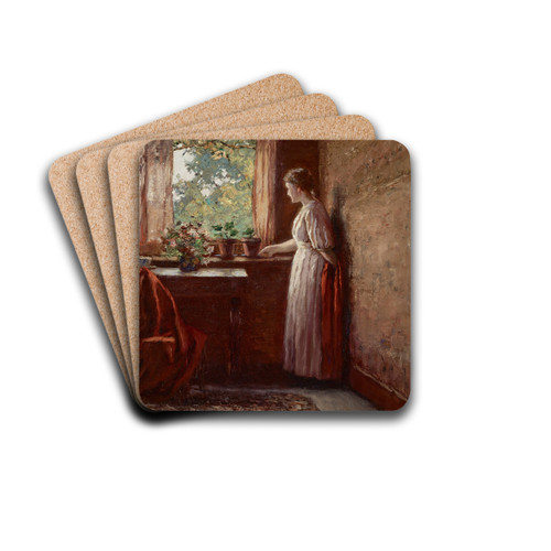 The Girl by the Window by Theodore Clement Steele Drink Coasters - set of 4