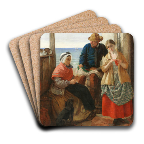 Mending the nets by Charles Rossiter Art Drink Coaster set Mending the nets by Charles Rossiter Art Drink Coaster set