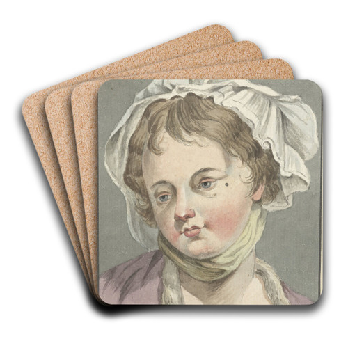 Head of a girl by Jean-Baptiste Greuze Art Drink Coaster set Head of a girl by Jean-Baptiste Greuze Art Drink Coaster set