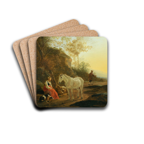 Landscape With A Shepherdess And A White Horse by Adam Pynacker Drink Coasters - set of 4