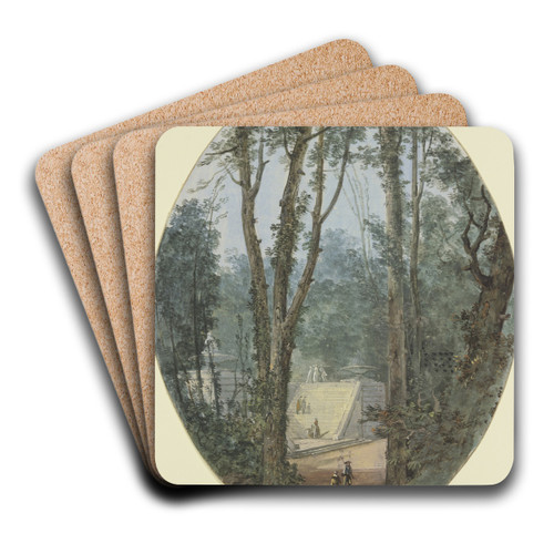 Parklandschaft mit hohen Bumen und dem Blick auf einen Treppenanstieg im Mittelgrund by Louis Gabriel Moreau Art Drink Coaster set Parklandschaft mit hohen Bumen und dem Blick auf einen Treppenanstieg im Mittelgrund by Louis Gabriel Moreau Art Drink Coaster set