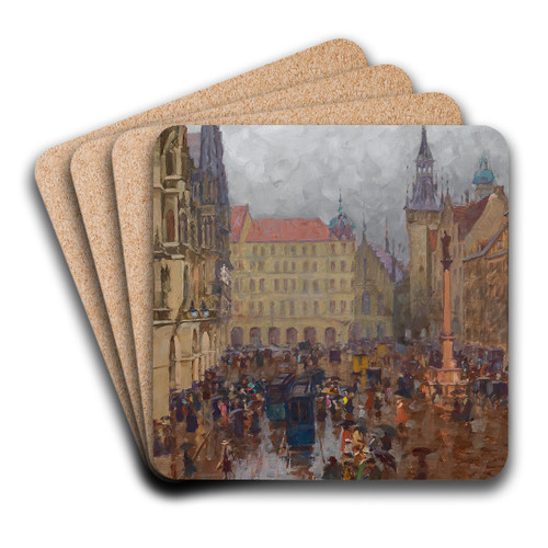 Mnchen Marienplatz und altes Rathaus by Charles Vetter Art Drink Coaster set